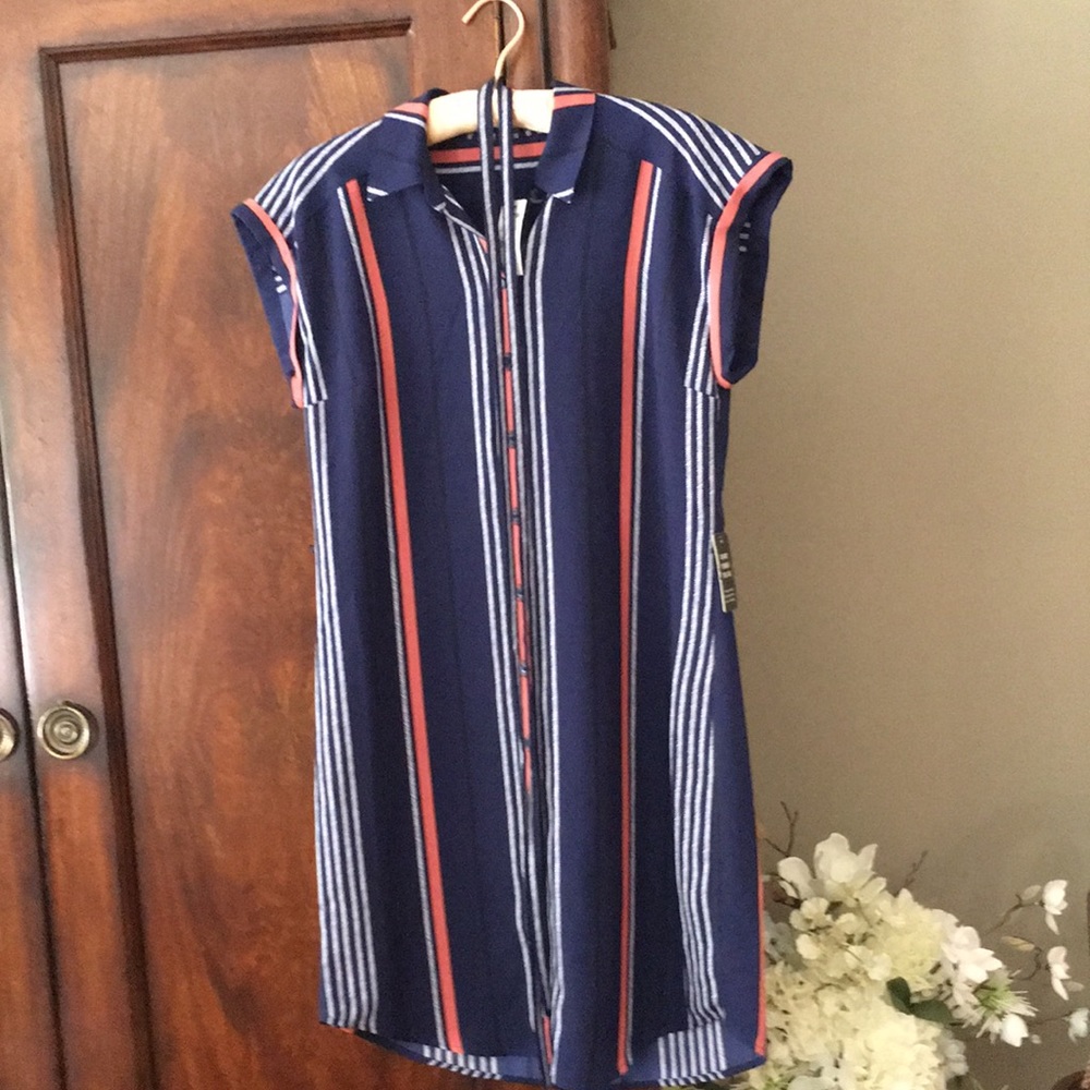 Express striped shirt dress with self belt